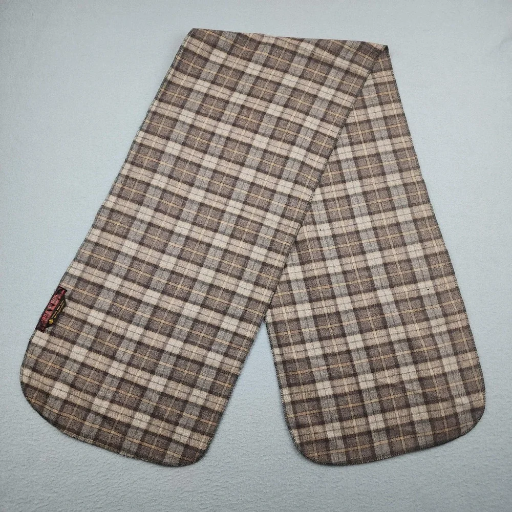 John Cicco Scarf Mens One Size Brown Wool Plaid Check Neck Warmer Winter Warm